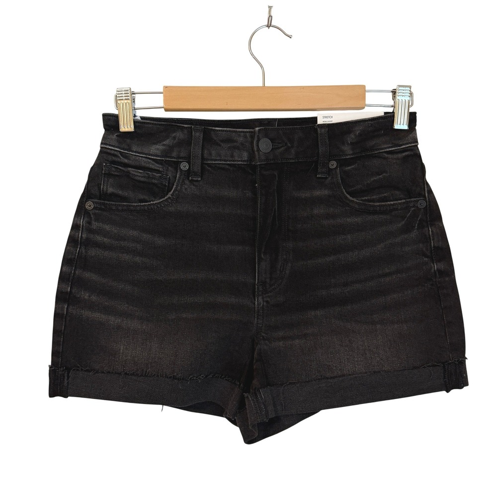 American Eagle Black Mom Shorts Size 2 W26 Super High Rise Stretch Denim nwt